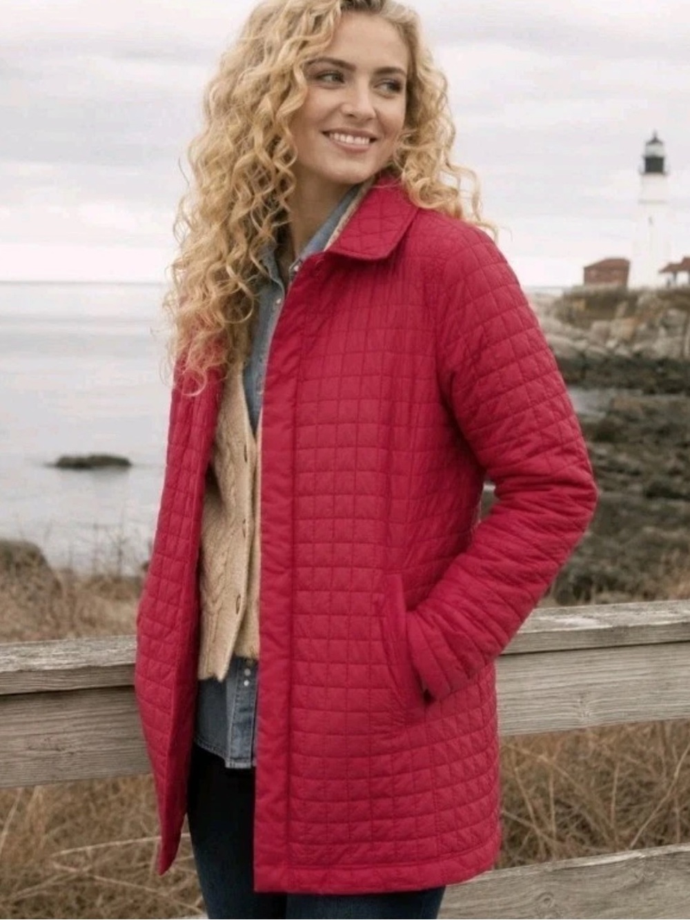 Talbots Red Quilted Car Jacket Size S